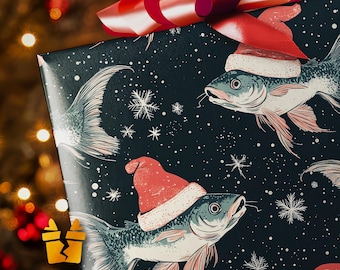 Hook, Line, and Tinsel Fish Wrapping Paper - Luxury Pattern Vintage Holiday Gift Wrap Supplies Fishing Dad