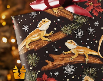 Beardie Bliss Bearded Dragon Christmas Wrapping Paper - Reptile Luxury Pattern Vintage Holiday Christmas Gift Wrap Supplies
