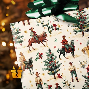 Cowboy Weihnachten Western Geschenkpapier - Luxusmuster Vintage Urlaub Geschenkverpackung Zubehör