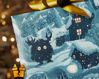 Cuddly Krampus Wrapping Paper - Luxury Pattern Vintage Holiday Gift Wrap Supplies