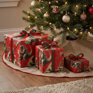 Papel de regalo navideño divertido de Godzilla: un regalo navideño único para fanáticos de los monstruos, amantes del cine y coleccionistas de kaiju. imagen 3