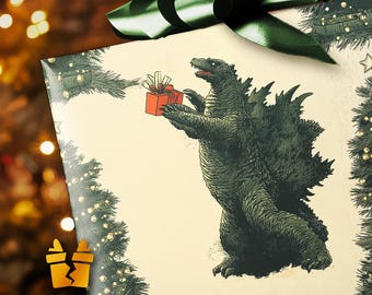 Gifting Godzilla Wrapping Paper - Luxury Funny  Pattern Vintage Holiday Gift Wrap Supplies