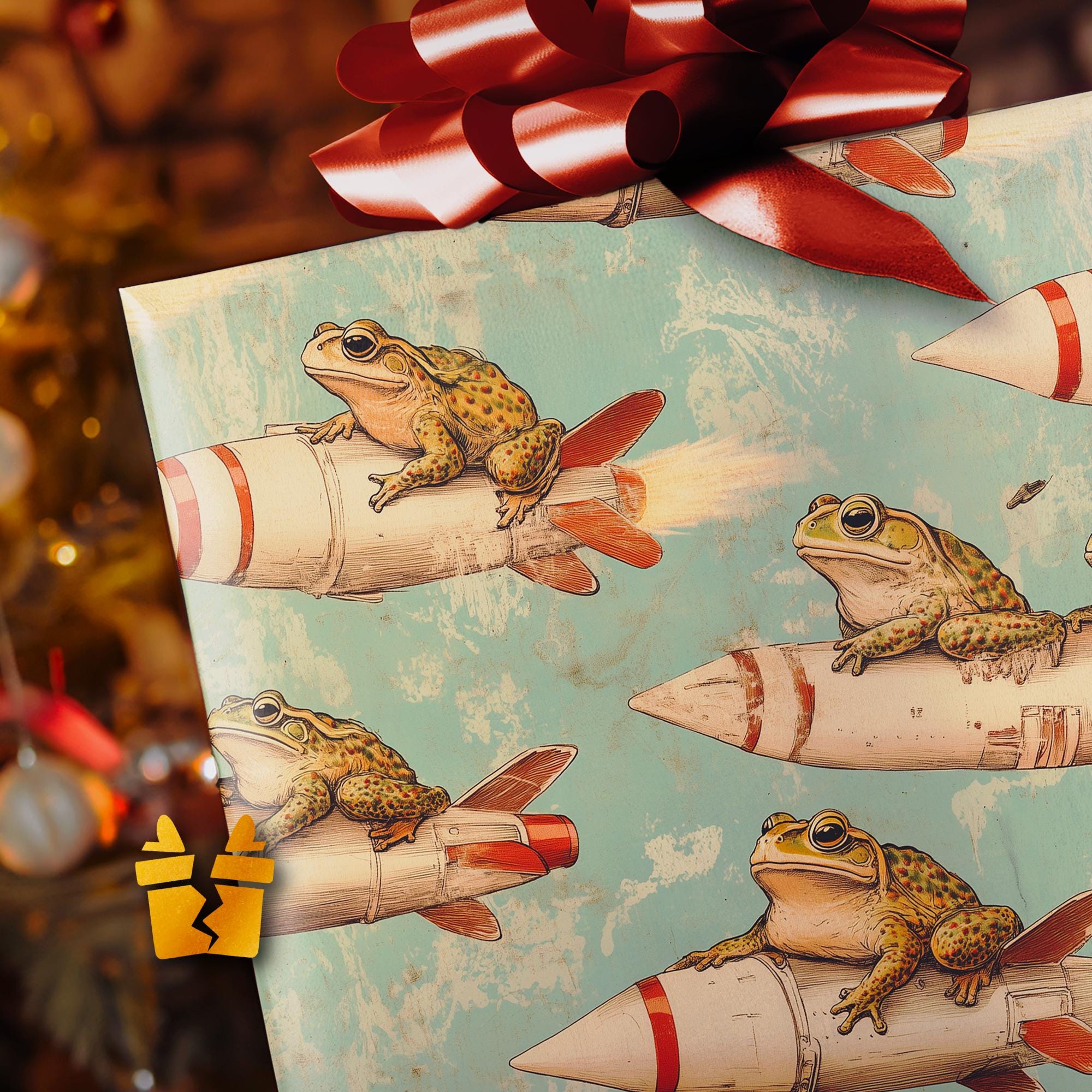 Missile Toads Funny Christmas Wrapping Paper - Joke Retro Luxury Pattern Vintage Holiday Christmas Gift Wrap Supplies