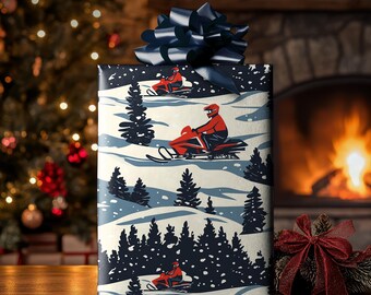Snöskoter Express Presentpapper - Lyxmönster Vintage Julklappsinslagningstillbehör