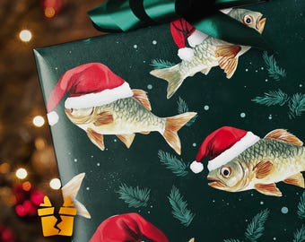 Hooked on the Holidays Fishing Wrapping Paper - Luxury Pattern Vintage Holiday Gift Wrap Supplies