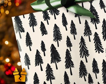 Minimalist Pines Christmas Wrapping Paper - Christmas Trees Luxury Pattern Vintage Holiday Christmas Gift Wrap Supplies