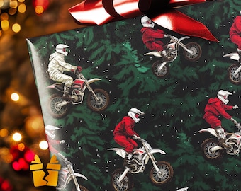 Papel de regalo navideño Motocross Mayhem Dirtbike - Diseño de lujo, estilo vintage, suministros para envolver regalos navideños Disney