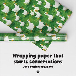 Angry Goose Wrapping Paper - Funny Animal Duck Gift Wrap for Gag Gifts, White Elephant, and Unique Holiday Wrapping image 9