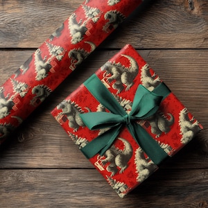 Papel de regalo navideño divertido de Godzilla: un regalo navideño único para fanáticos de los monstruos, amantes del cine y coleccionistas de kaiju. imagen 5