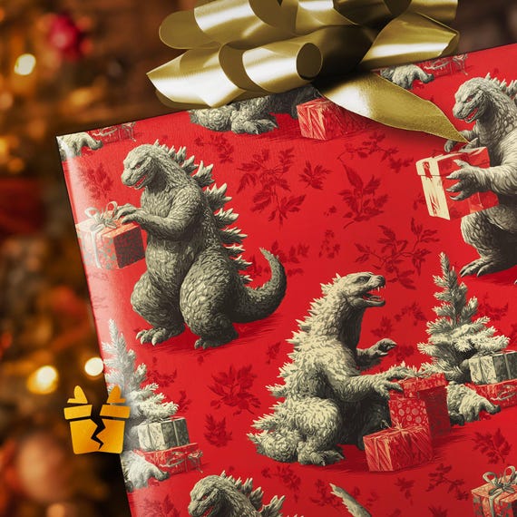 Funny Godzilla Christmas Wrapping Paper - Unique Holiday Gift Wrap for Monster Fans, Movie Lovers, and Kaiju Collectors