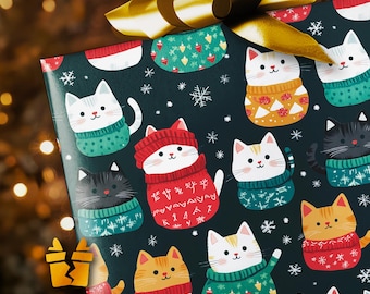 Katzen in der Weihnachtsstrickjacke Geschenkpapier - niedliches Vintages Luxusmuster Vintage Feiertags-Geschenk-Verpackung Lieferungen
