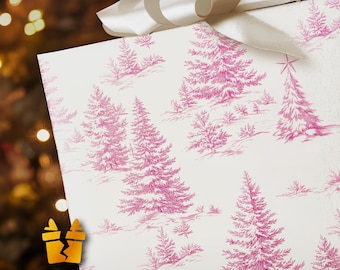 Pink Pines Toile Wrapping Paper - Luxury Pattern Vintage Holiday Gift Wrap Supplies