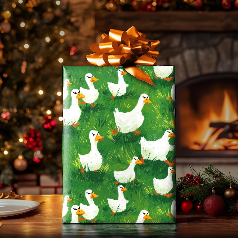 Angry Goose Wrapping Paper - Funny Animal Duck Gift Wrap for Gag Gifts, White Elephant, and Unique Holiday Wrapping image 4