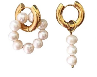 Lou Gehrigs Support ALS Jewelry Pearl and Metal Hoop Dangly Earrings Gives back to ALS foundation