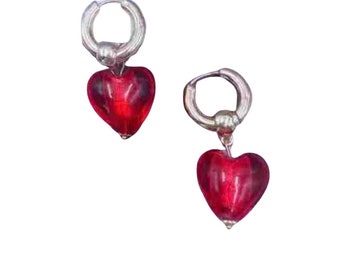 Lou Gehrigs Support ALS Jewelry Glass Heart Dangle Hoop Earrings