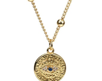 Lou Gehrigs Support ALS Jewelry Evil Eye Circular Gold Tone CZ pendant