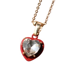 Valentines Day Jewelry Lou Gehrigs Support ALS Jewelry Red and Clear Gold tone Heart pendant
