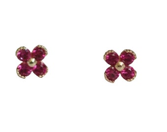 Lou Gehrigs Support ALS Jewelry Floral Red CZ stud earrings Silver tone or gold tone