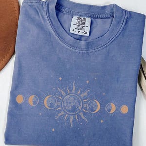 Celestial Moon Phase Comfort Colors Shirt, Boho Sun Tee