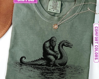 Funny T Shirts, Comfort Colors Bigfoot Shirts, Hilarious Loch Ness Monster Really Vintage Shirt, Funny Sasquatch Graphic Big Foot Shirt