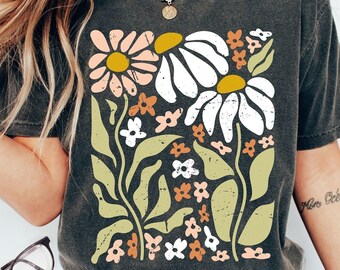 Boho Wildflowers Comfort Colors T-shirt, Oversized Floral Shirt