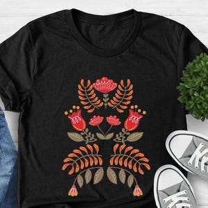 Scandinavian Shirt, Folk Art T-Shirt, Botanical Shirt, Scandinavian Gift, Gift For Women Vintage Flower Shirt, Christmas Gift For Women
