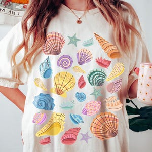 Vintage Seashells Tshirt Comfort Colors Cotton Cottagecore Aesthetic Shirt Nautical Tee Ocean Swimsuit Coverup Oversized Coastal Surf Shirt