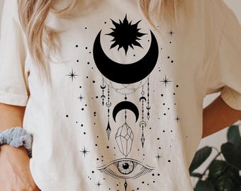 Comfort Colors Evil Eye Shirt, Witchy Sun Moon Tee