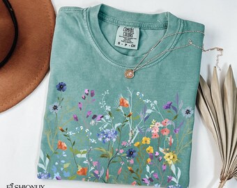 Vintage Pressed Flowers Comfort Colors Shirt, Botanical Floral Tee