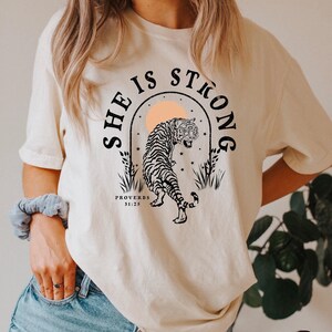 Comfort Colors® Christian Shirt: She is Strong, Bible Verse Tee