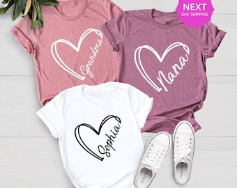 CUSTOM Text Heart Line Shirt, Personalized Family Shirt,Your Name Heart Tshirt, Mom Grandma Father Nana Gifts, Custom Tee,Double Heart Shirt