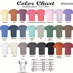 The image is a color chart for a 1717-T-shirt, displaying various comfort colors in a grid format.