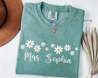 Comfort Colors Custom Teacher Shirt, Personalized Floral School T-Shirt