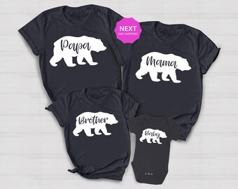 Matching Family Bear Shirts, Papa Mama Baby Bear T-shirts