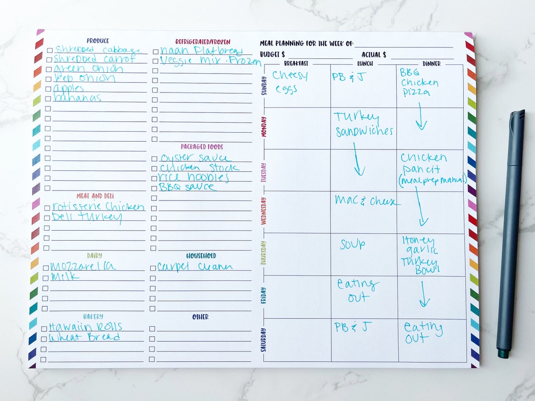 Meal Planner Notepad Meal Prep Notepad Colorful Notepad Grocery List
