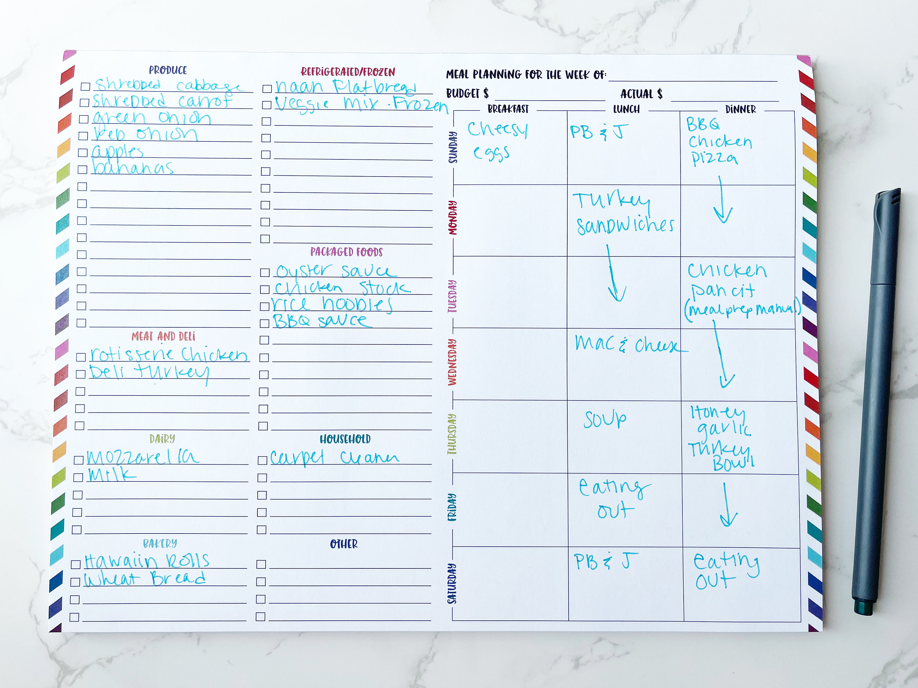 Meal Planner Notepad | Meal Prep Notepad | Colorful Notepad