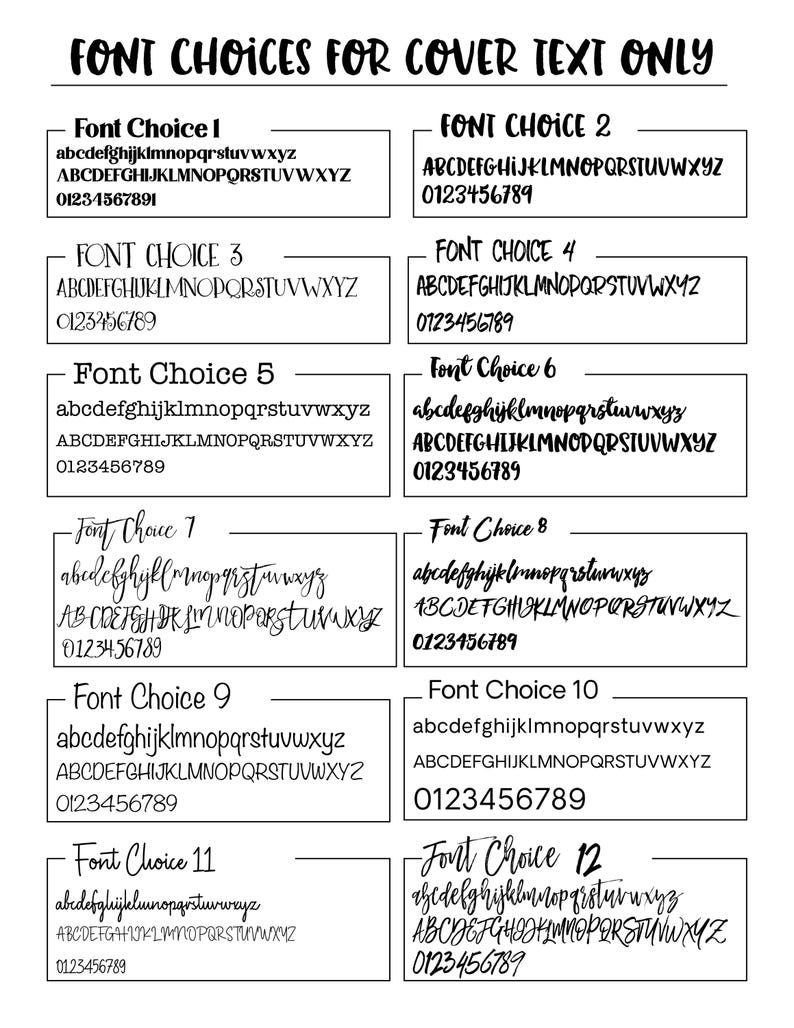 the font choices for cover text only