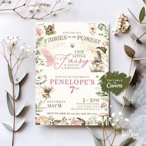 Enchanted Forest Fairy Invite: Whimsical Woodland Birthday 5x7 Invitation - Printable Canva Template
