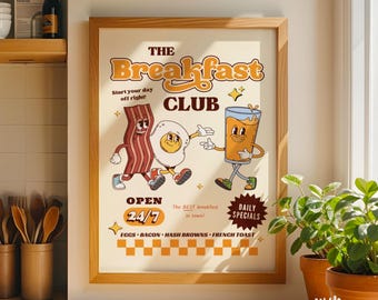 Breakfast Club Print - Retro 80s Vintage Food Art Poster (PDF Download)