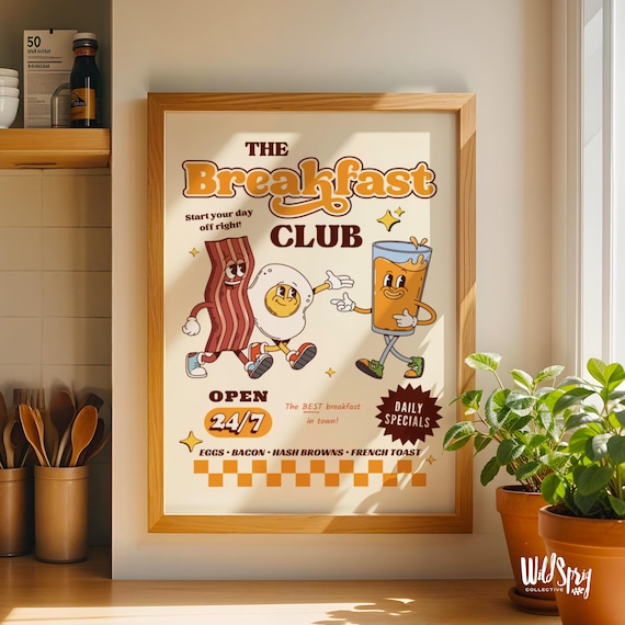 Breakfast Club Print - Retro 80s Vintage Food Art Poster (PDF Download)