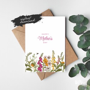 Printable Spring Garden Mother&#39;s Day Floral Greeting Card - A4/8.5x11 PDF