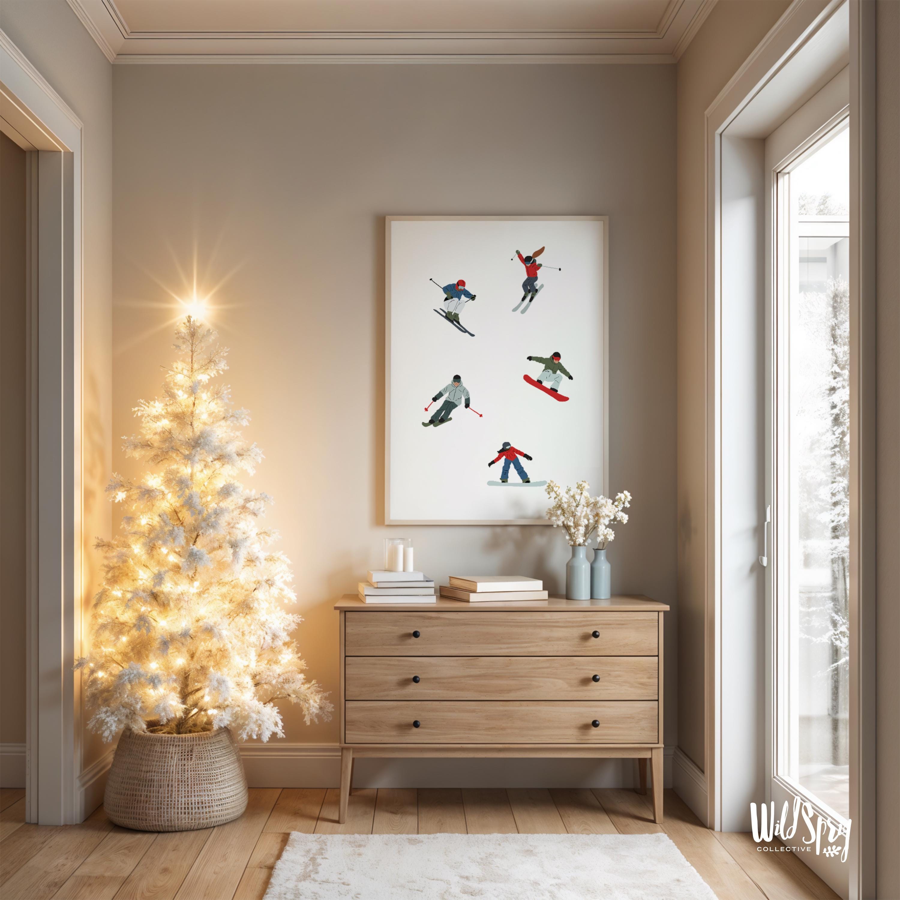 Ski Poster Set - Whimsical Winter Cabin Wall Art Prints (instant ...