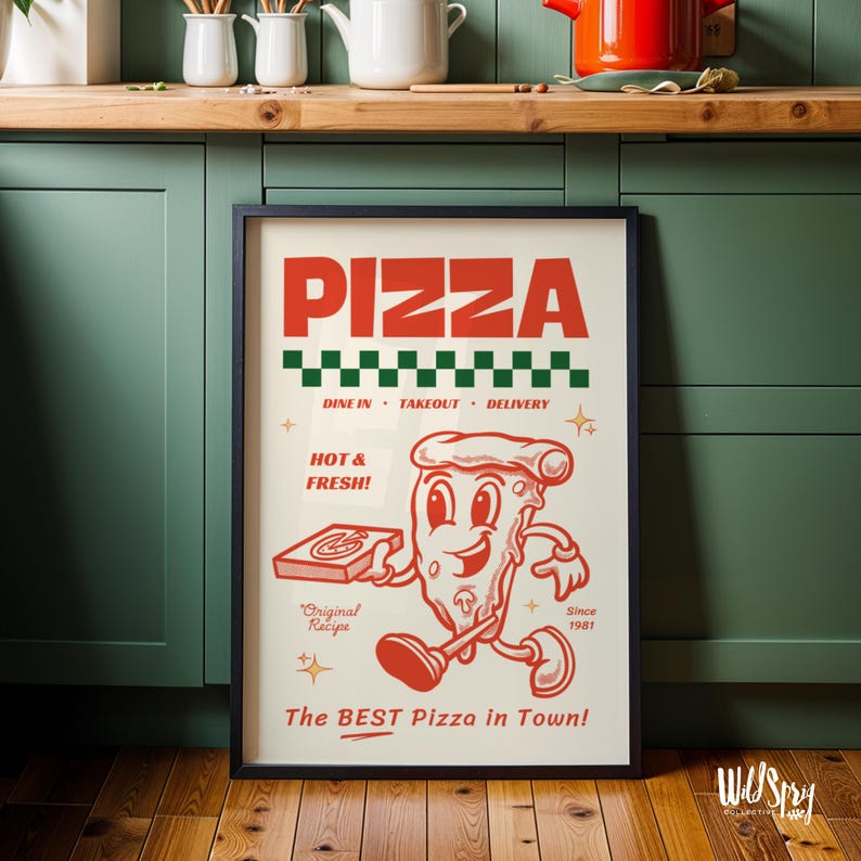 Póster de pizza retro: arte de cocina imprimible y original (descarga digital instantánea) imagen 6