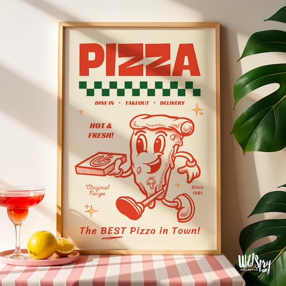 Retro Pizza Poster: Whimsical Printable Kitchen Art (Instant Digital Download)