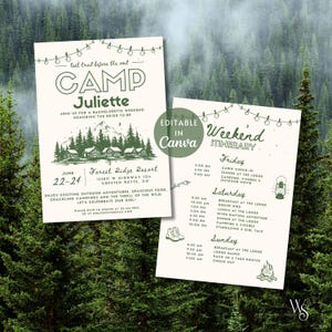 Invitation EVJF en camping | de week-end de célibataire vintage | Faire-part rustique | Modèle de toile de fête imprimable | Carte 5 x 7
