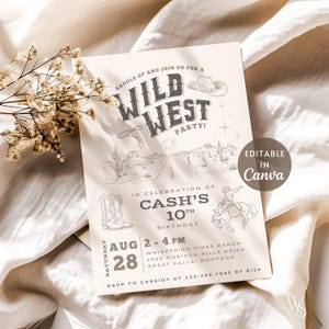 Invito di compleanno del selvaggio West / Modello di compleanno country western / Invito alla festa del cowboy neutro / Modello di festa stampabile / Modifica in Canva