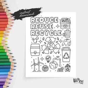 Página para colorear del Día de la Tierra: Reducir, reutilizar y reciclar: actividad imprimible para el aula y el hogar (PDF)