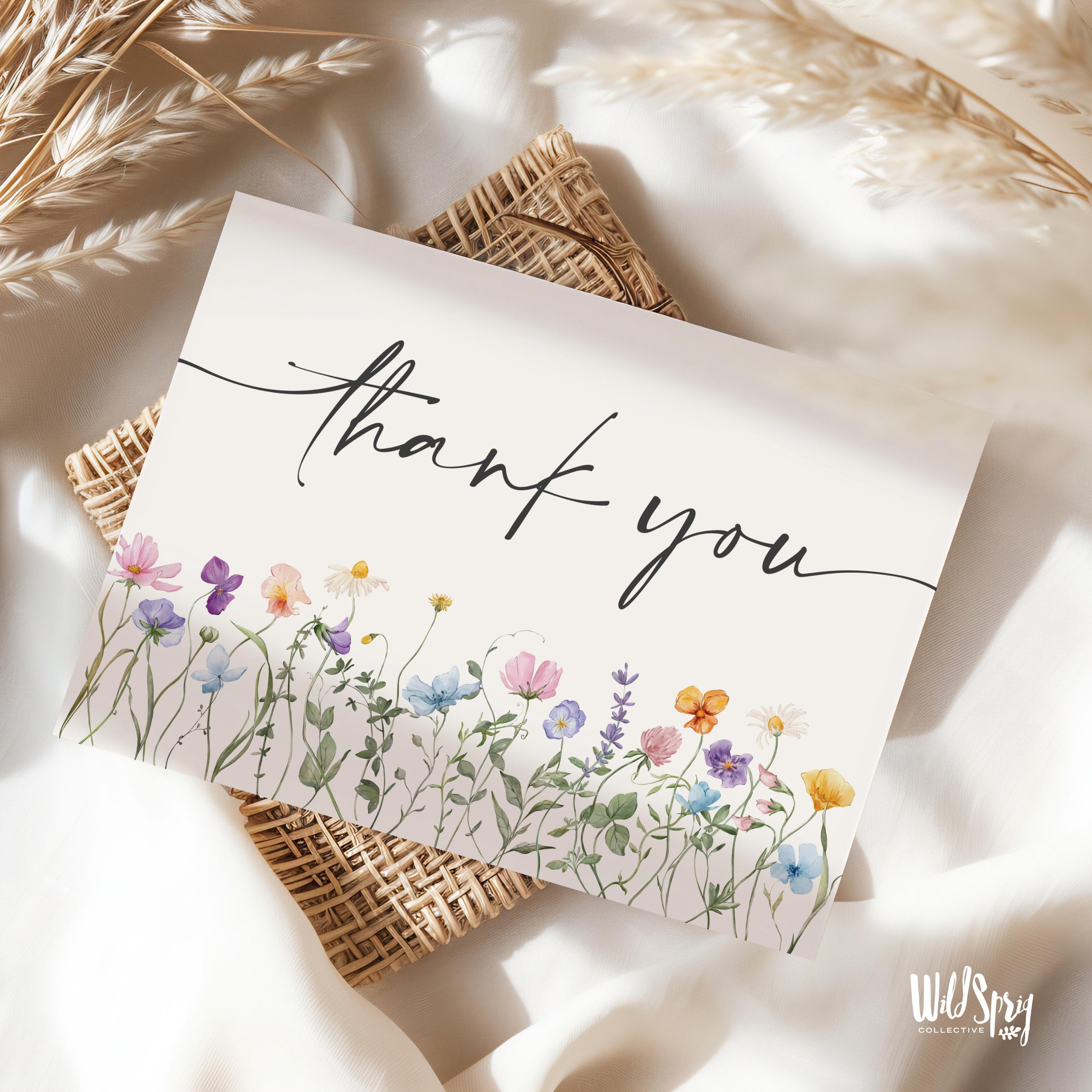 Wildflower Thank You Card - Watercolor Printable Stationery Digital ...