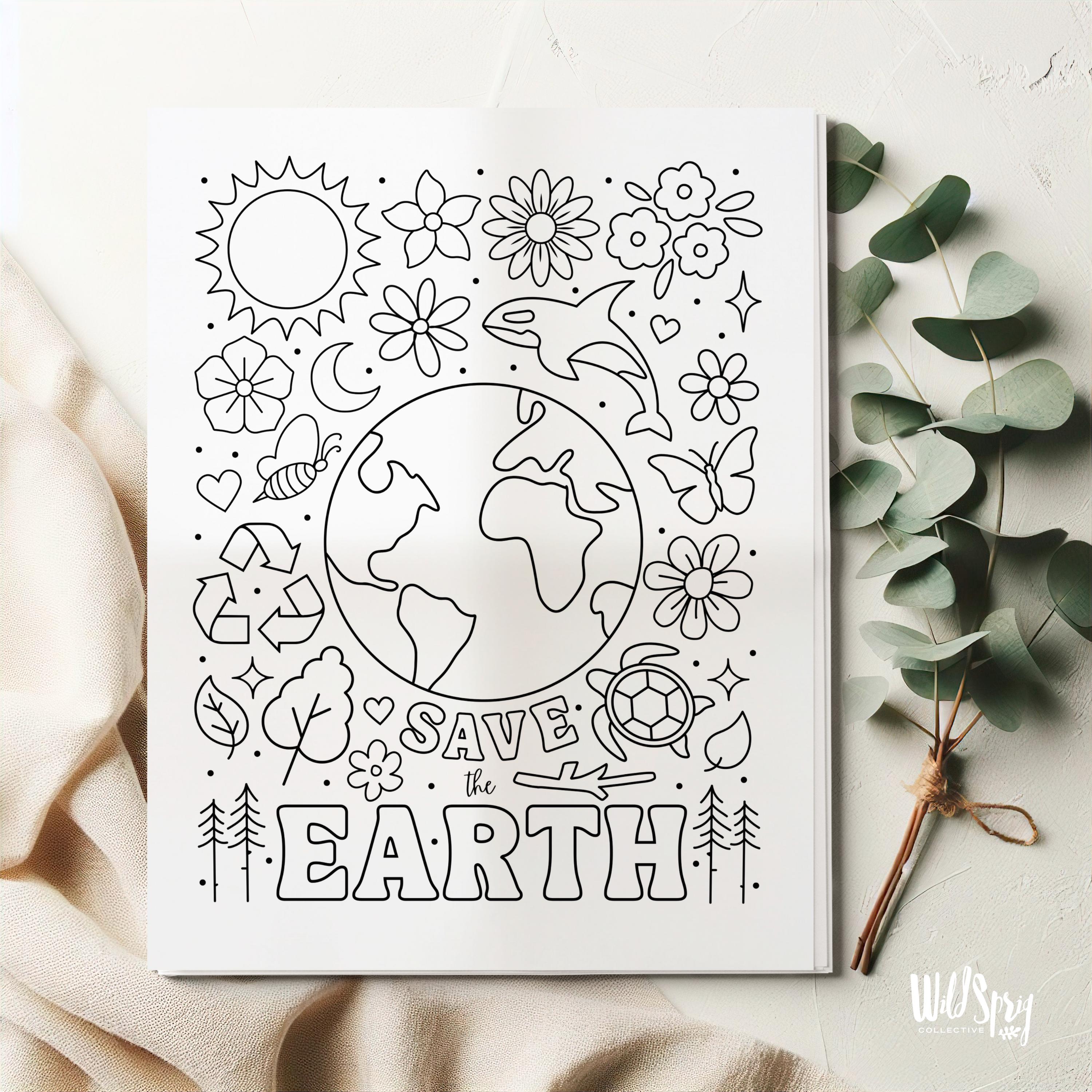 Environmental Colouring Pages Earth Day Coloring Page: Printable Nature Classroom Activity for ...