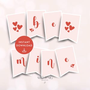 Romantic Valentine&#39;s Day Heart Banner: Printable Pink & Red Bunting PDF for Love-Themed Decor